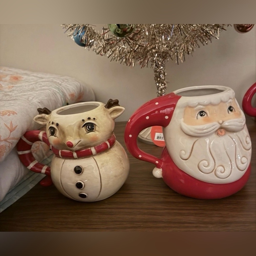 Johanna Parker Festive Santa and Reindeer Holiday Mugs